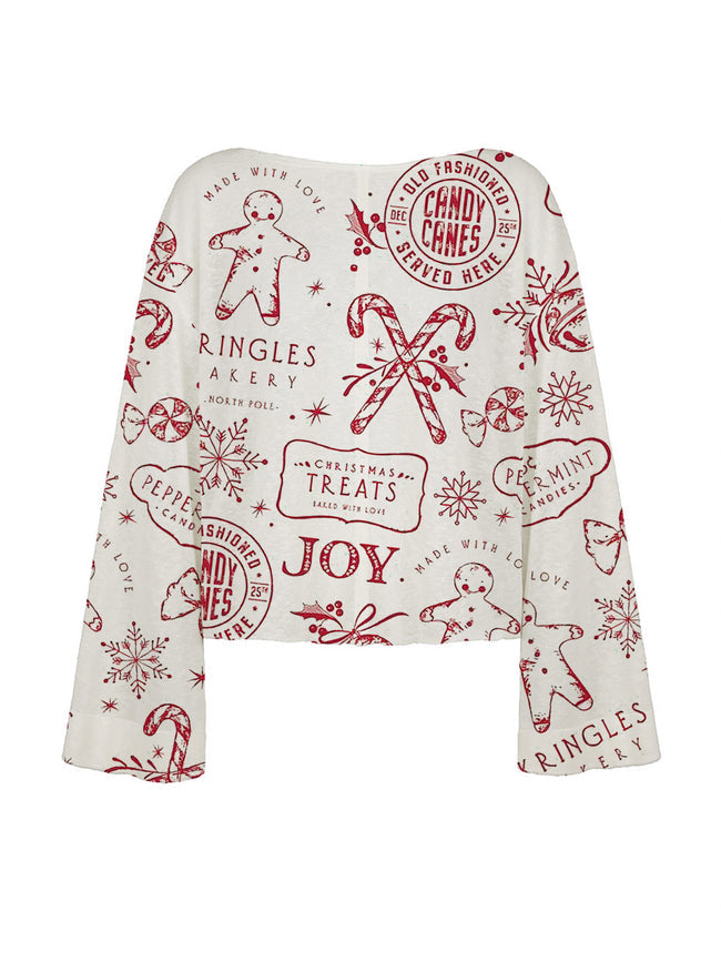 Women's Christmas Gingerbread Man Printed Linen Cotton Suit