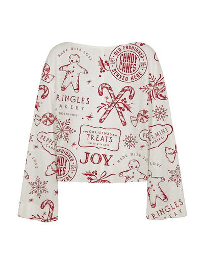 Women's Christmas Gingerbread Man Printed Linen Cotton Suit