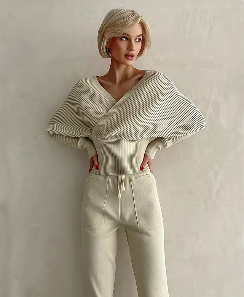 Ribbed Off-Shoulder Knitwear Set