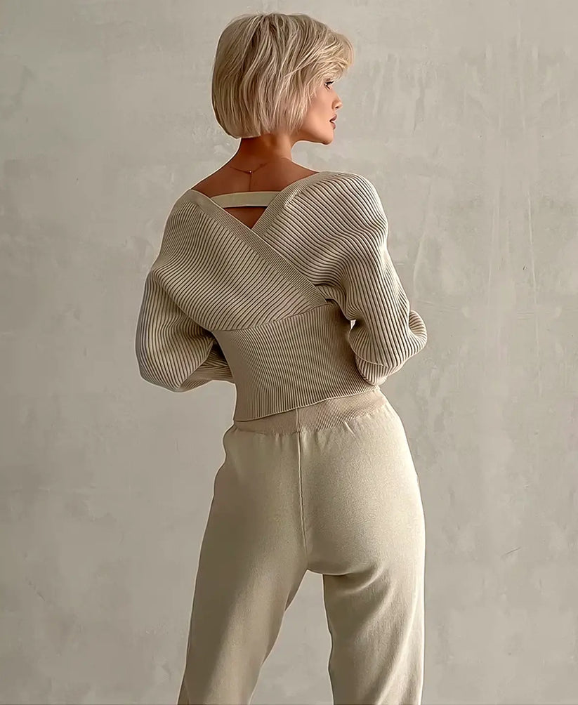 Ribbed Off-Shoulder Knitwear Set