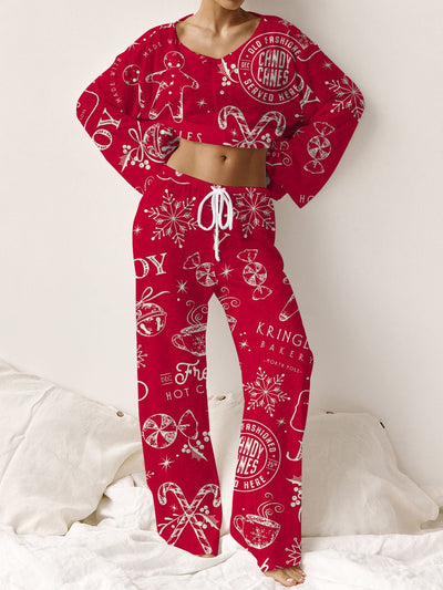 Women's Christmas Gingerbread Man Printed Linen Cotton Suit